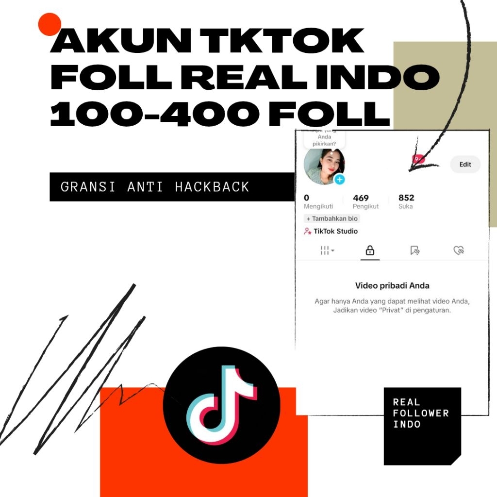 Akun TikTok Follower indo real 100-400 follower
