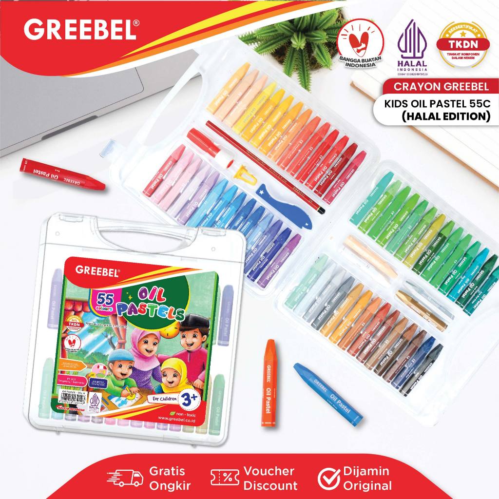 

GREEBEL Crayon Krayon 55 Warna Crayon Kids Oil Pastel 55 Halal Edition Crayon GREEBEL