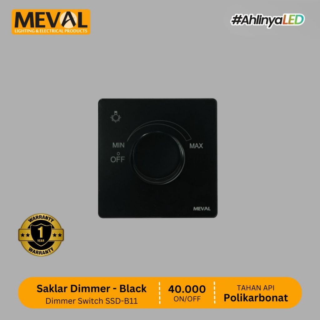MEVAL Saklar Putar Dimmer Switch - Black Matte