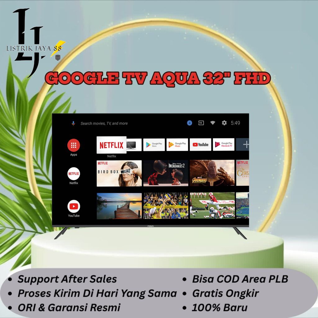 Smart TV Android 32 inch AQUA FHD - Google TV AQUA AQT32K701AF - Garansi Resmi