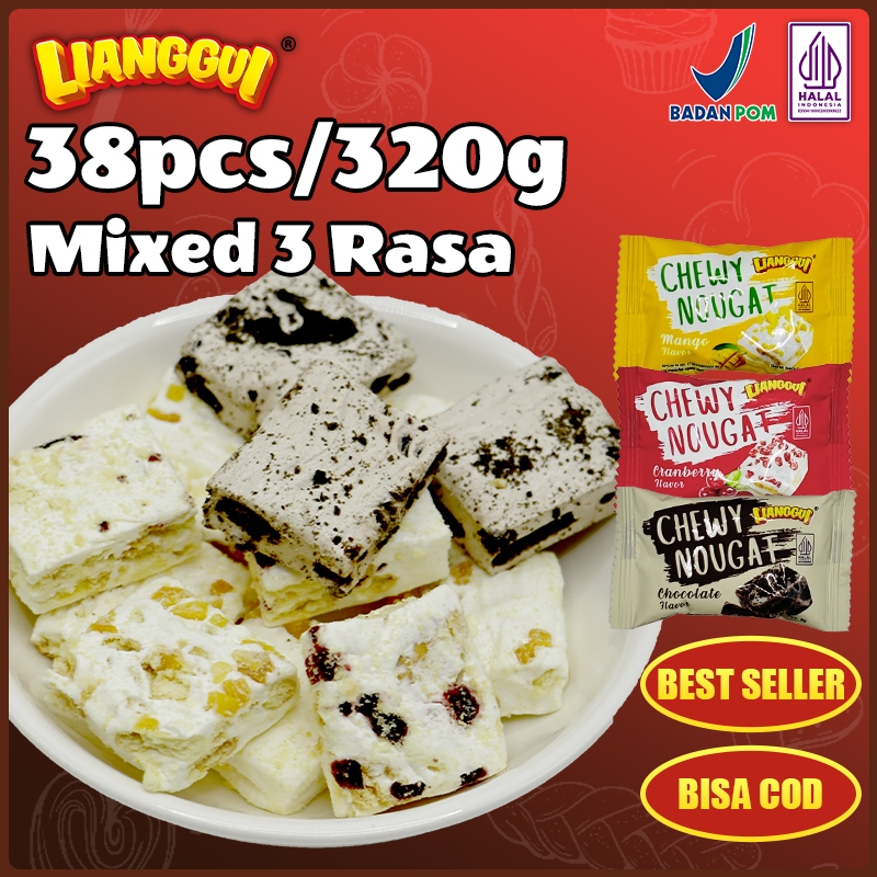 

38pcs Lianggui Nougat Candy 3 Rasa HALAL - Cranberry, Mangga, Cokelat | Cemilan Kantor & Party