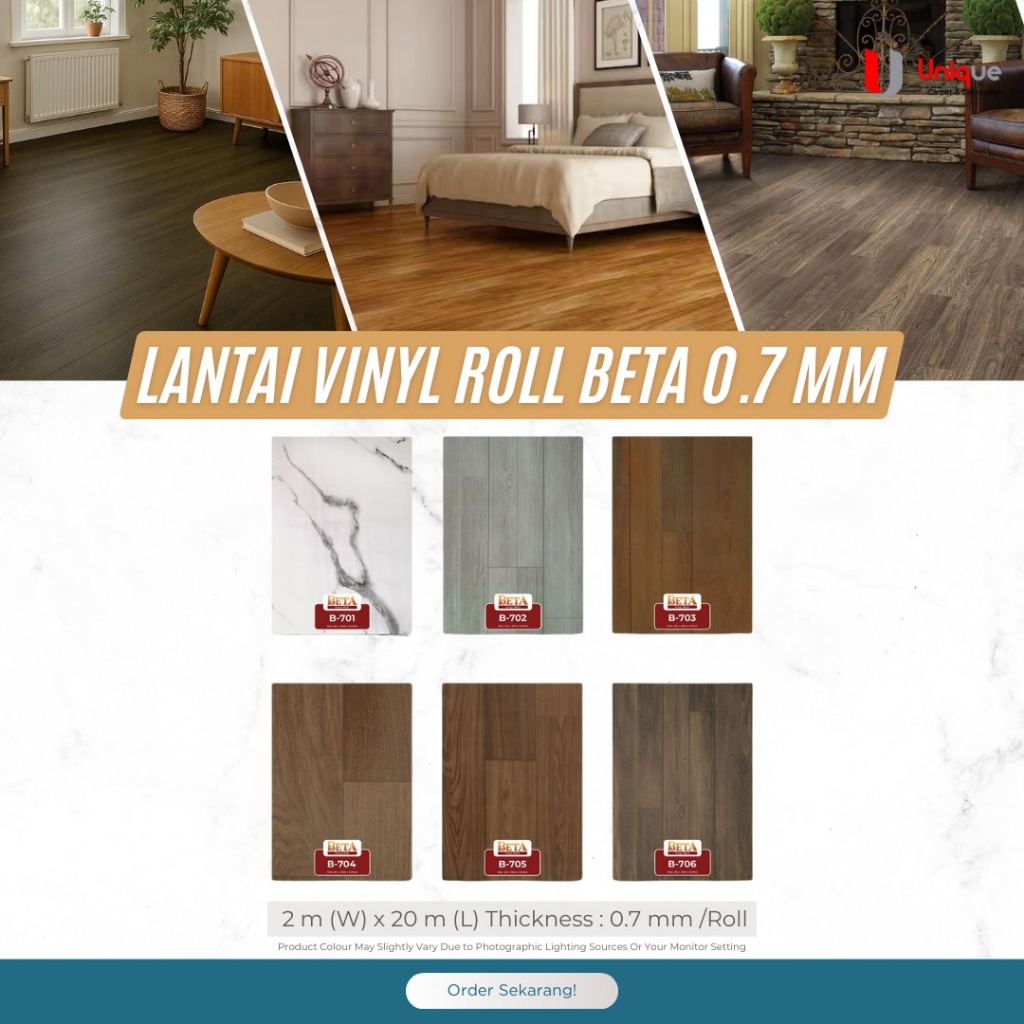 Vinyl Roll BETA Motif Kayu Tebal 0,7mm / Karpet Lantai Vinyl Motif Marmer / Karpet Roll Meteran Term