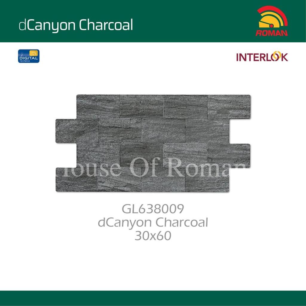 Roman Keramik Interlock dCanyon Charcoal (Stone Mood) / Keramik Dinding Facade Rumah Motif Batu Alam