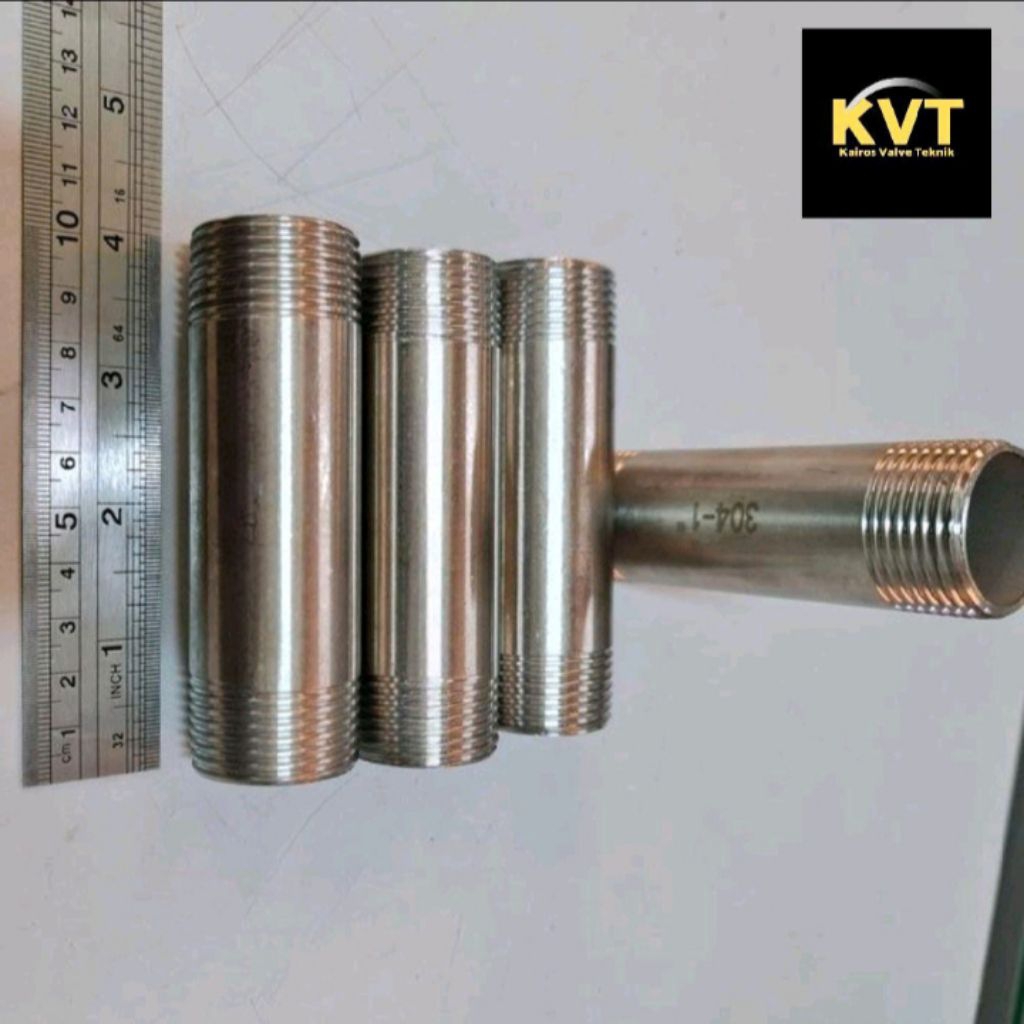 Pipa Nepel PANJANG 10cm Drat STAINLESS SS304 / Sambungan Pipa Nepel Drat Stainless SS304 PANJANG 10c