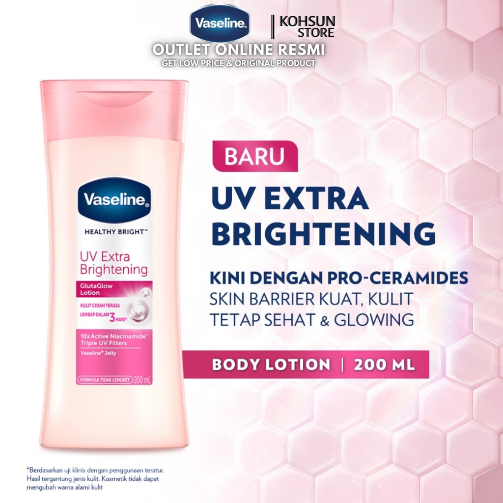 Vaseline Lotion 200 ml Healthy Bright UV Extra Brightening - Vaseline Body Lotion 200 ml