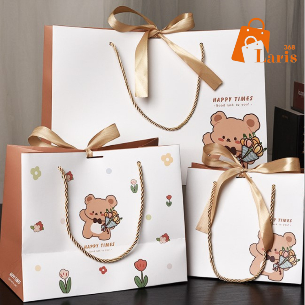 

Laris368 Paper Bag Paperbag Tas Kantong Karton Kado Hampers Goodie bag Motif Kartun Bear Lucu Pita Premium