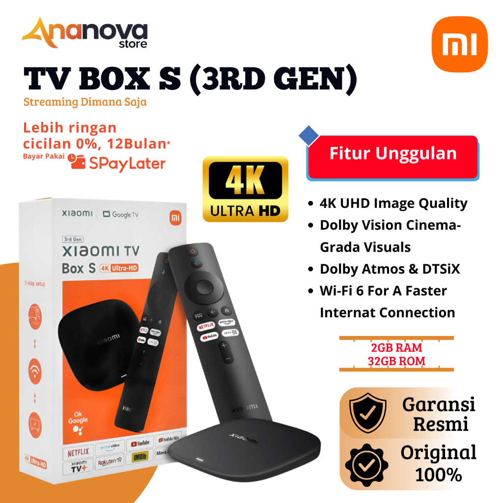 Xiaomi TV Box S 3rd Gen Android/Google TV 4K HDR – 32GB, Dolby Atmos, Wi-Fi 6