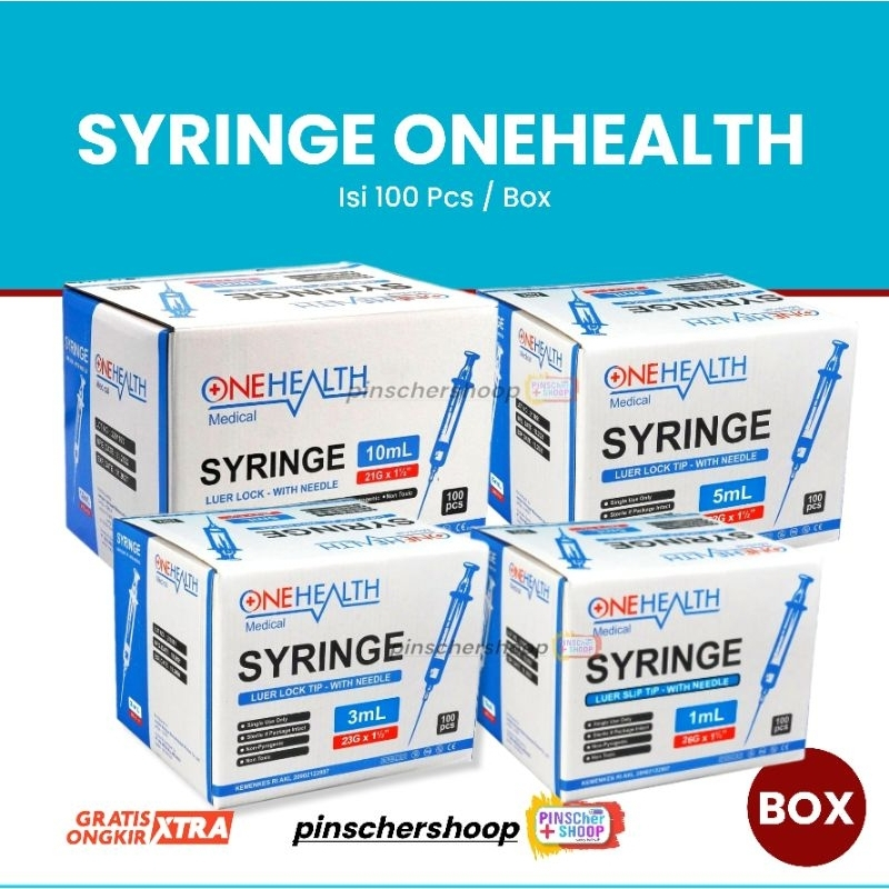 Syringe 1cc , 3cc , 5cc , 10cc , 20 cc , 50 cc Onehealth Kemasan BOX / Spuit Onehealth