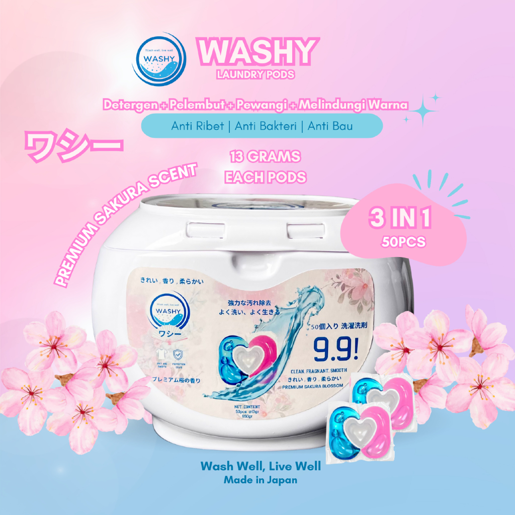 Haruna WASHY 3in1 (50 pcs) Premium Sakura Laundry pods laundry capsule detergen 9,9x Kekuatan,