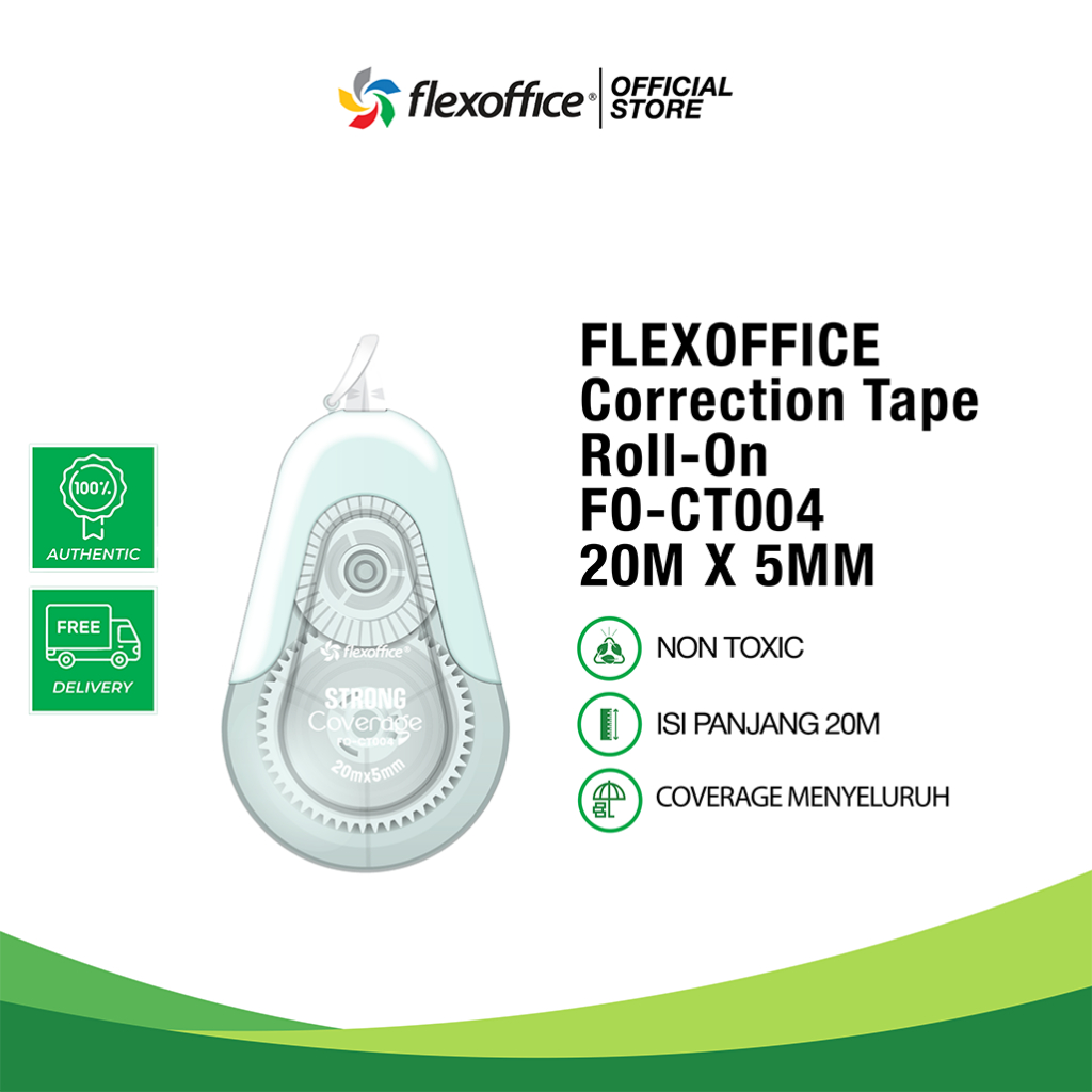 

FLEXOFFICE CORRECTION TAPE ROLL-ON FO-CT004 20M X 5MM tipe ex pita panjang bersih rapi mudah dipake