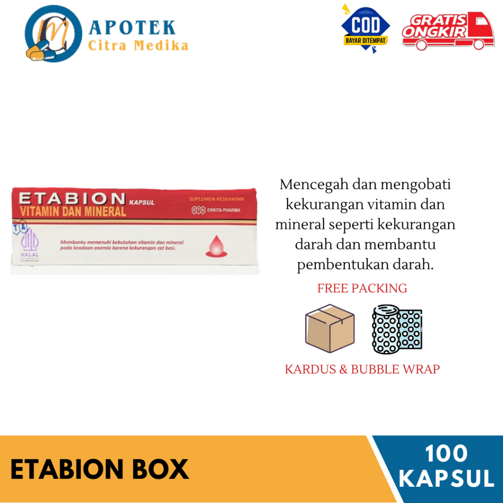 Etabion 𝟏 𝐊𝐎𝐓𝐀𝐊 𝐈𝐒𝐈 𝟏𝟎𝟎 𝐊𝐀𝐏𝐒𝐔𝐋 - Obat Penambah Darah Aman untuk Bumil