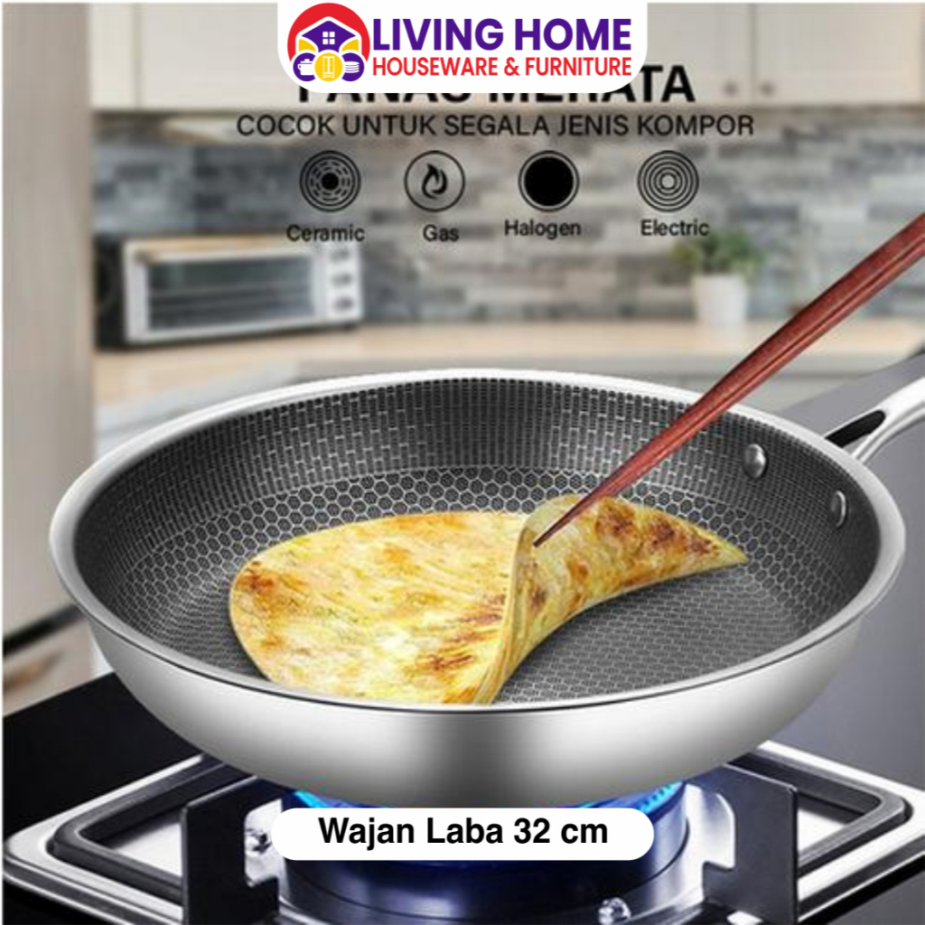 Wajan Anti Lengket Fry Pan 32cm | Wajan Laba | Teflon Jumbo Tebal | Wajan Stainless Steel | Teflon M
