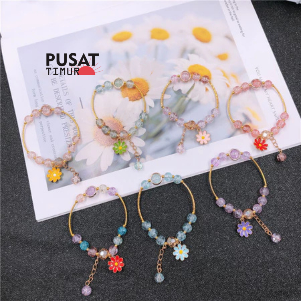 Gelang Kristal Bunga Matahari Aksesoris Korean Wanita Aestethic Lucu | PUSAT TIMUR