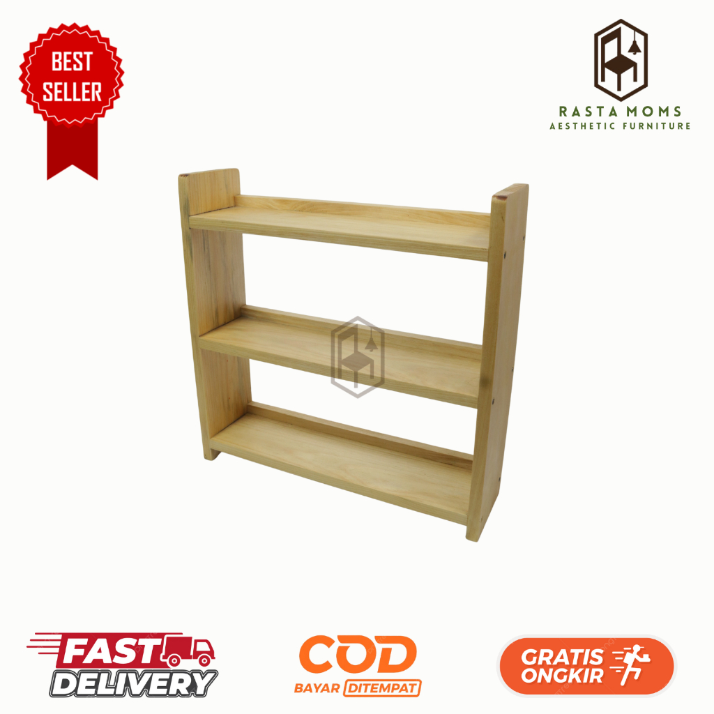 Rak Bumbu Dapur Kayu 3 Susun Tempat Bumbu Serbaguna Rak Dapur Kayu Pinus Estetik