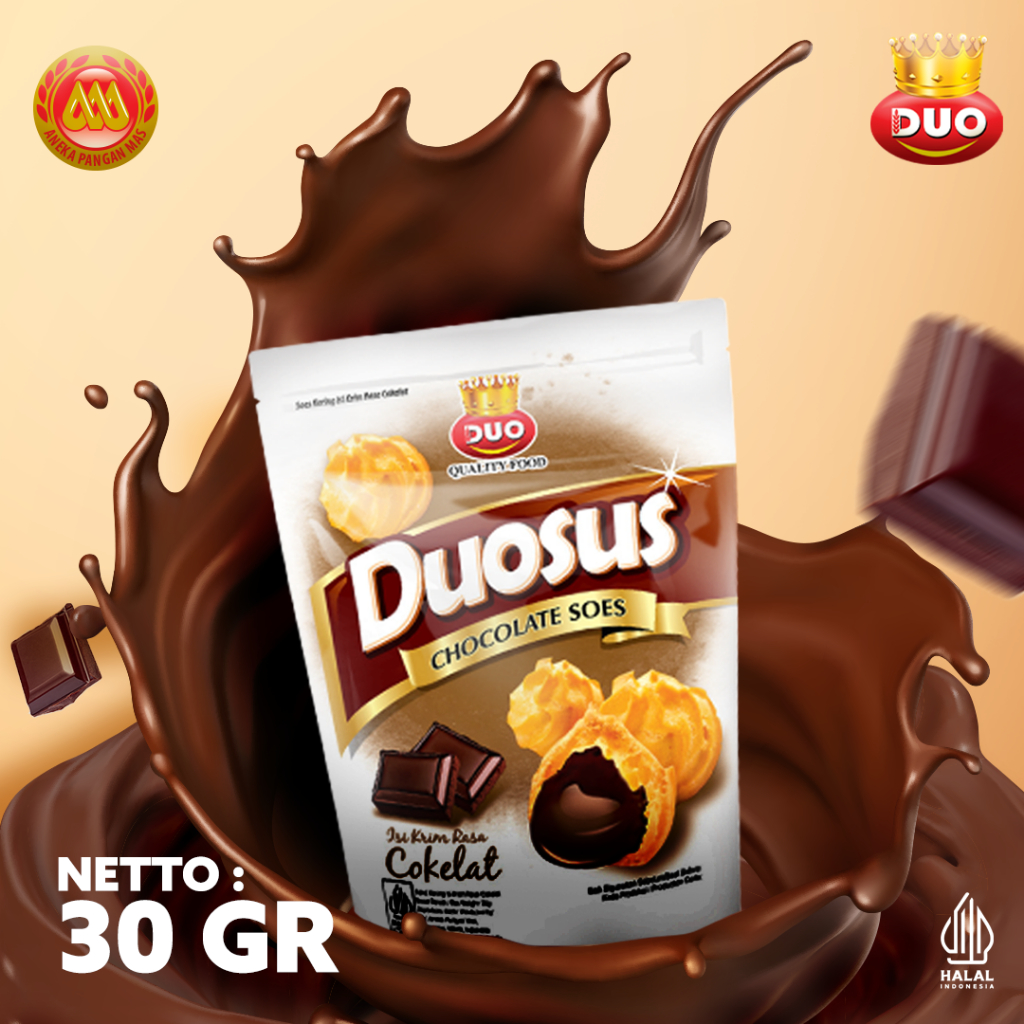 

DUO Duosus Kue Sus Kering Isi krim Cokelat / Vanilla / Blueberry / Keju - Netto 30gr Snack Cemilan Anak Murah