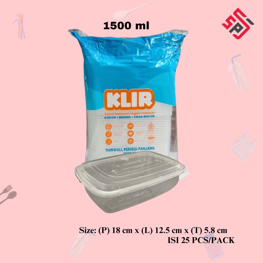 Klir Thinwall Persegi Panjang 1500ml isi 25 pcs