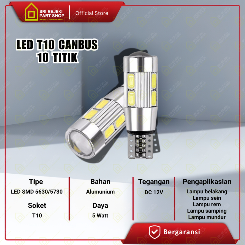 Lampu LED Canbus T10 Senja Sein 10 Titik Lampu Lampu Projie Motor Mobil 12V
