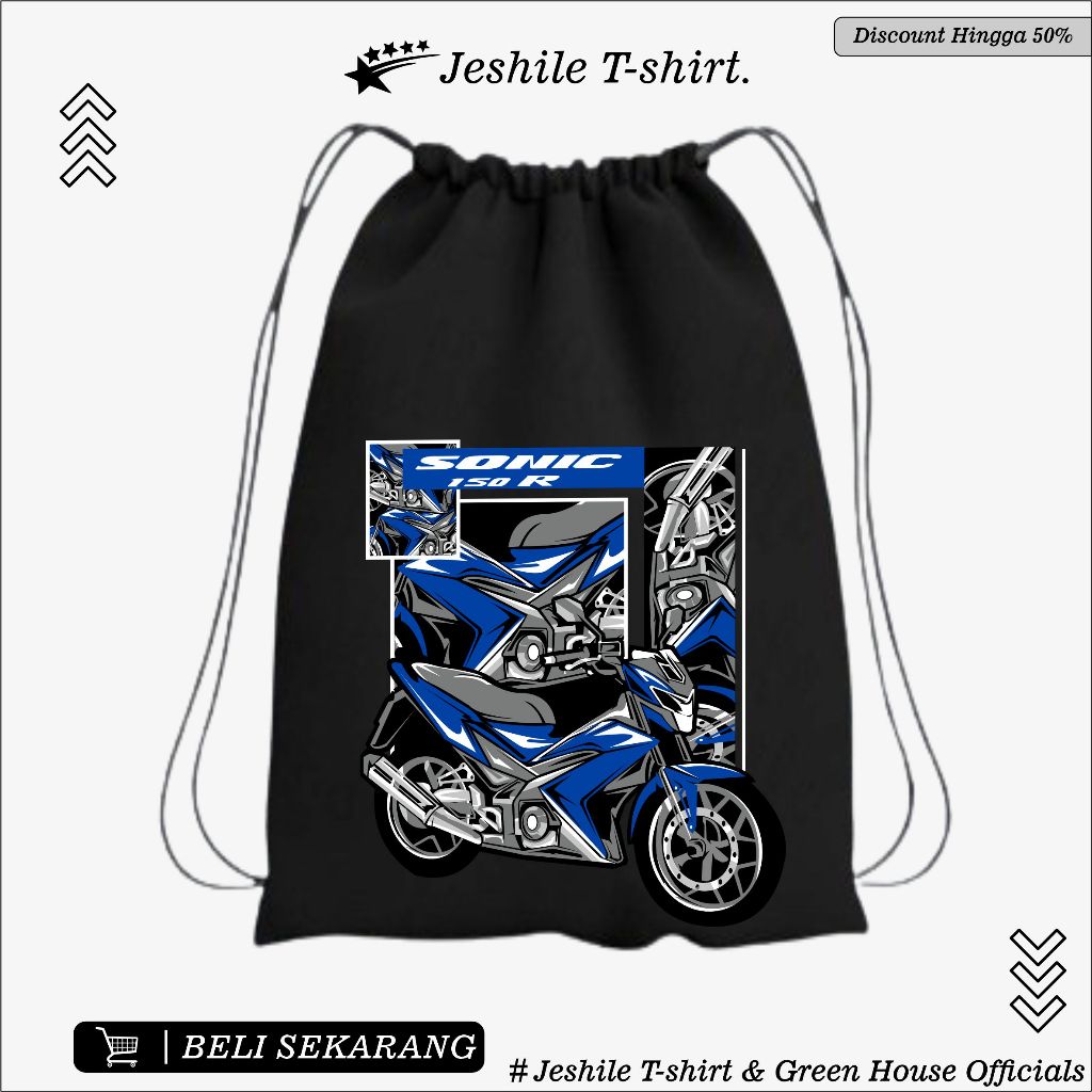 Tas Tali Serut Hitam Motif Pecinta Motor Satria Sonic By Jeshile T-Shirt