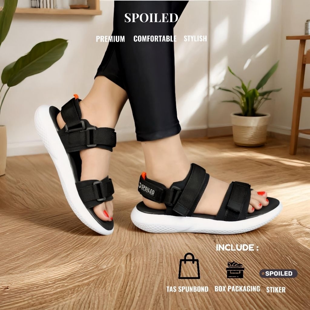 Spoiled Sandal Wanita Casual Gunung Traveling Tali Adjustable Kzg 02 Hitam Moca Ukuran 36 37 38 39 4