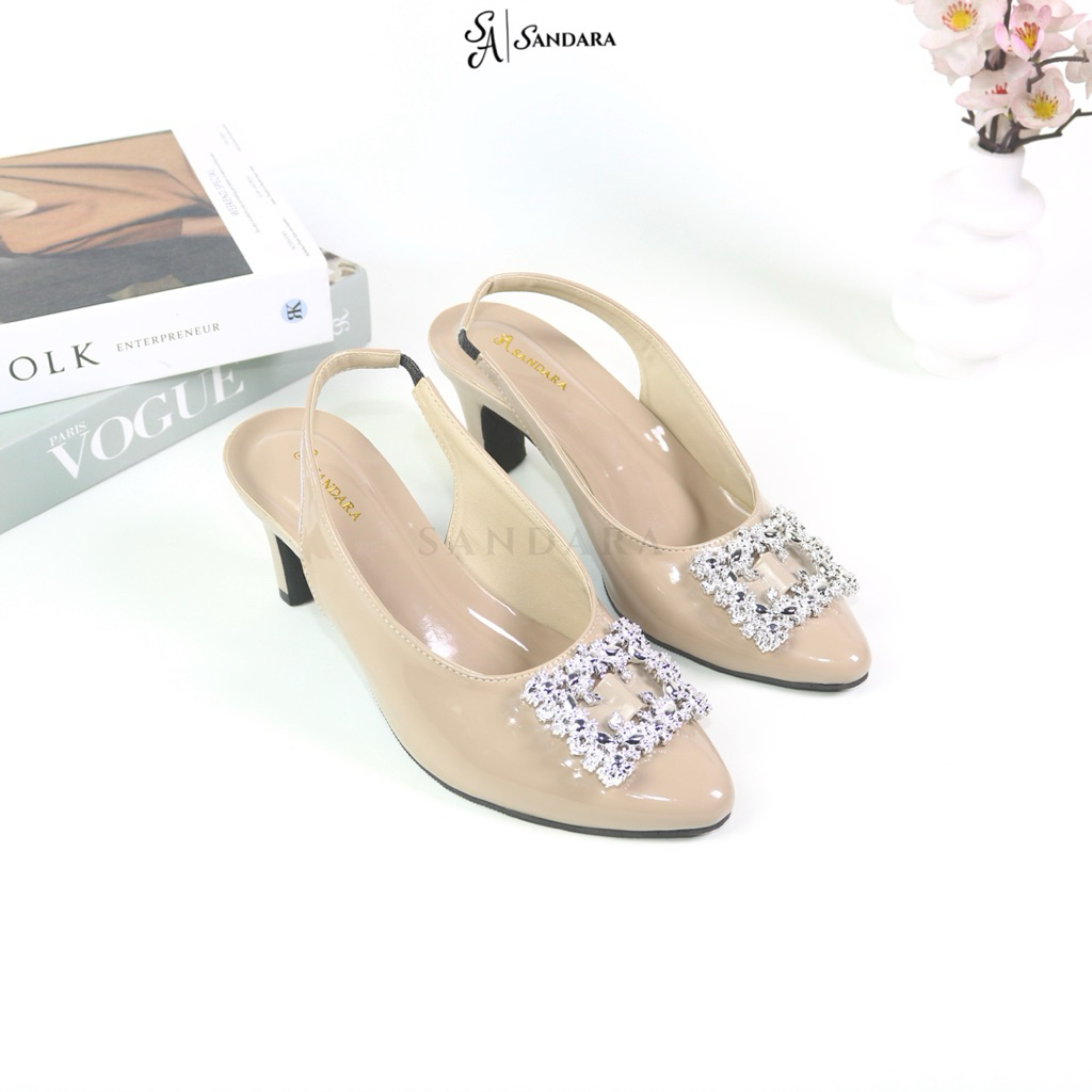 Sandal Heels Wanita Mules Hak 5 Cm Variasi Tali Belakang Karet