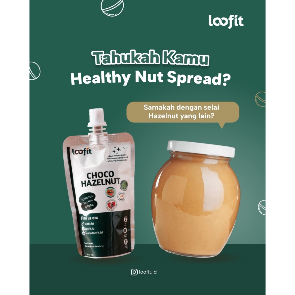 

Loofit Peanut Butter / Selai Kacang Choco Hazelnut Pouch 100g Tanpa Gula Tambahan Lembut & Organik