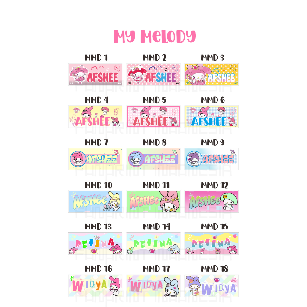 

Sanrio My Melody Sticker Nama Custom Stiker Vinyl Label Premium Waterproof Karakter Lucu Laminasi