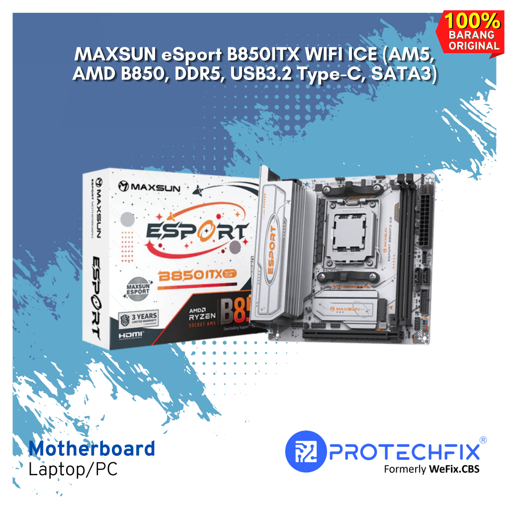 MAXSUN eSport B850ITX WIFI ICE (AM5, AMD B850, DDR5, USB3.2 Type-C, SATA3)