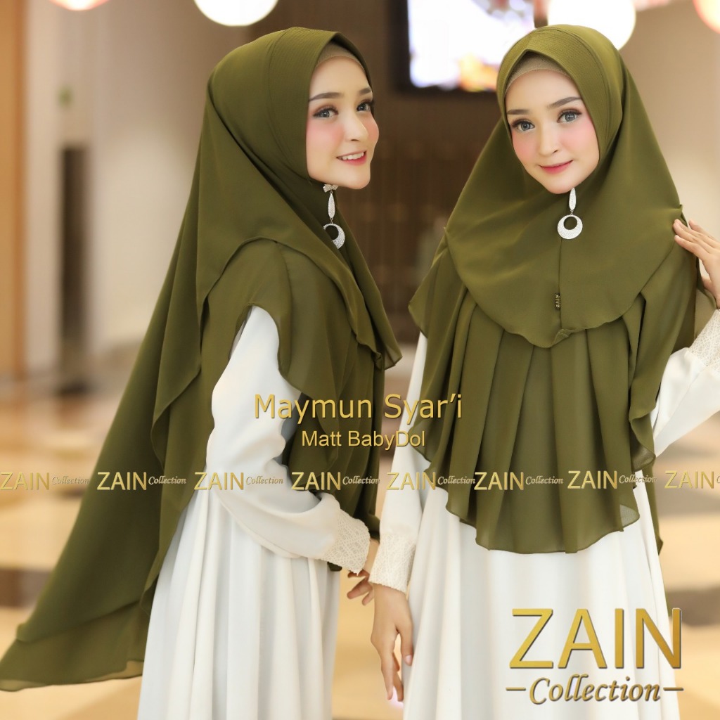 Zain Collection Hijab Syari Maymun Kerudung bergo Syar'i Jilbab 2 Layer Ceruti Baby Doll