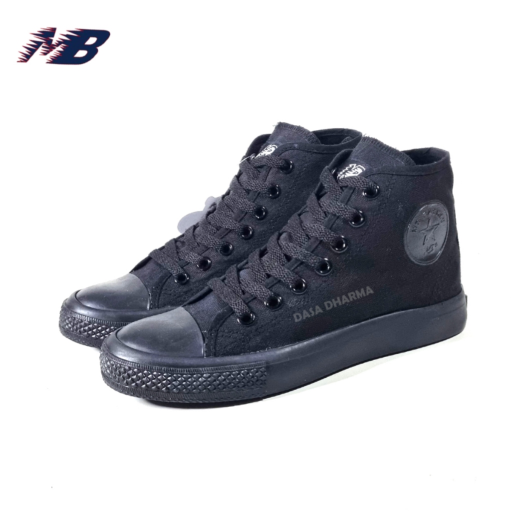 Sepatu MB New Basket Pria Sekolah SD SMP SMA Kanvas Tinggi Tali Hitam Polos Ukuran 33 - 42