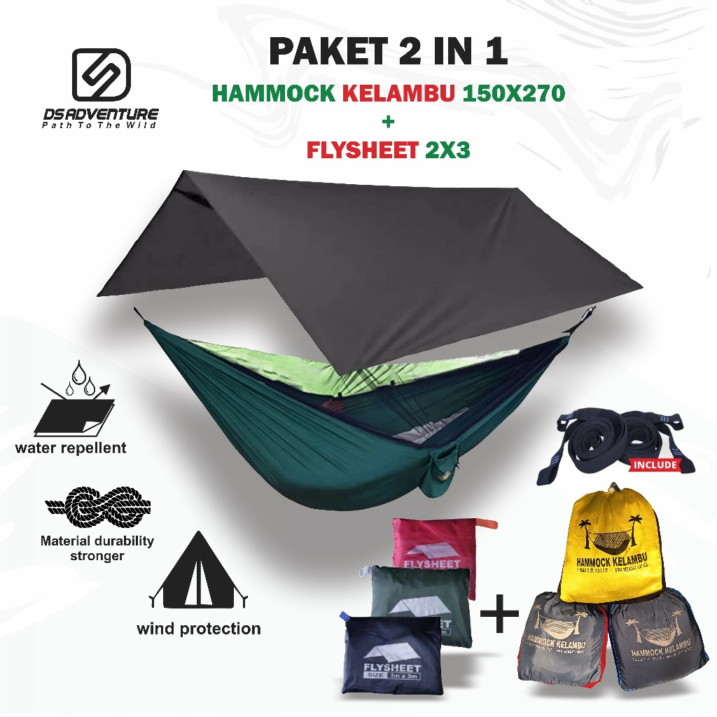 Paket 2in1 hammock kelambu + flysheet 2x3 - paket hammock flysheet - flysheet hammock