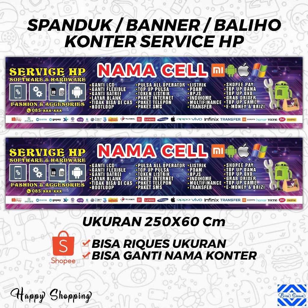 Banner Spanduk KONTER SERVICE HP UKURAN 250X60 CM Murahhhh