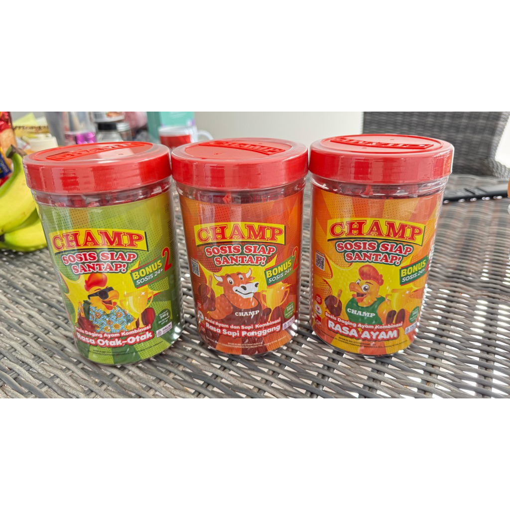 

champ sosis siap santap toples packaging baru sapi ayam otak otak