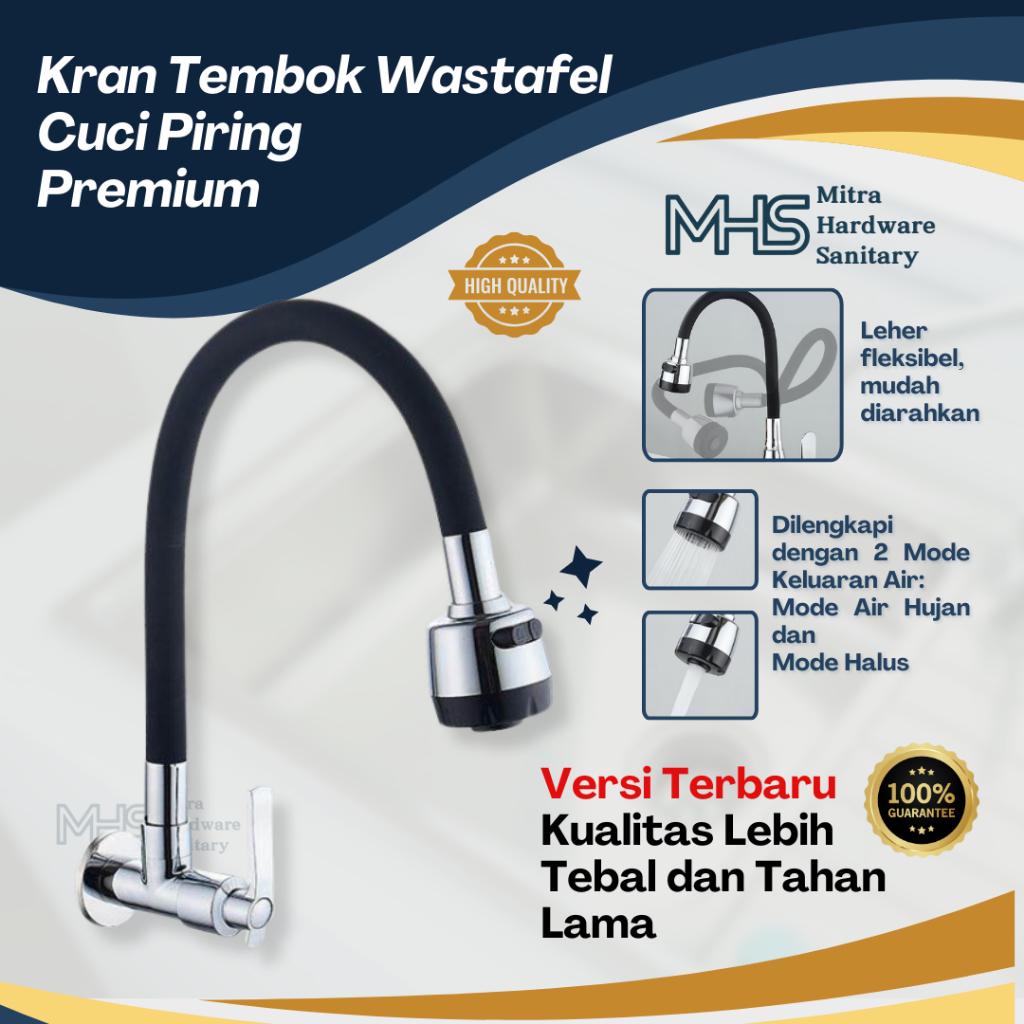 Kran Angsa Fleksibel Anti Karat Kran Cuci Piring Hitam Kran Cuci Piring Dinding Selang Keran Flexibl