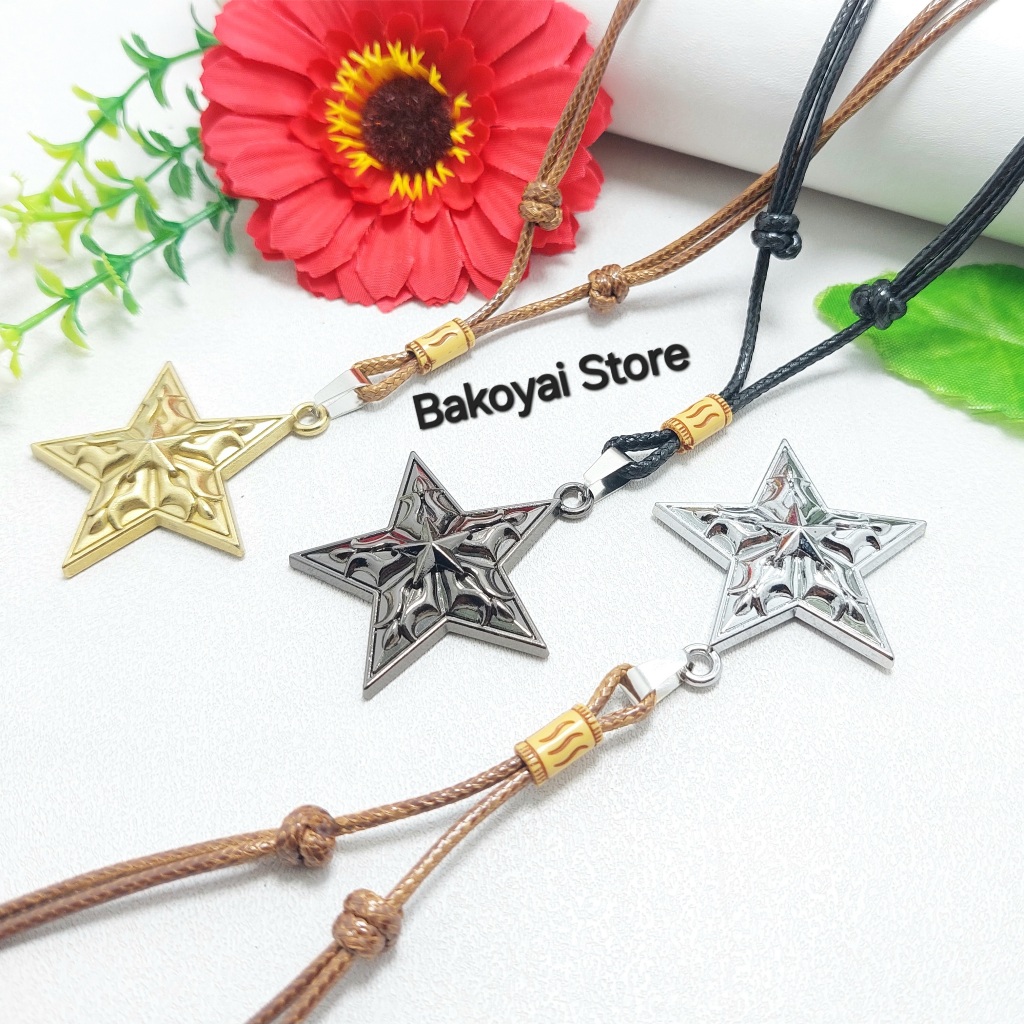 Kalung Tali Liontin Bintang Kalung Tali Pria Wanita Kalung Tali Hitam Korea Keren Metal