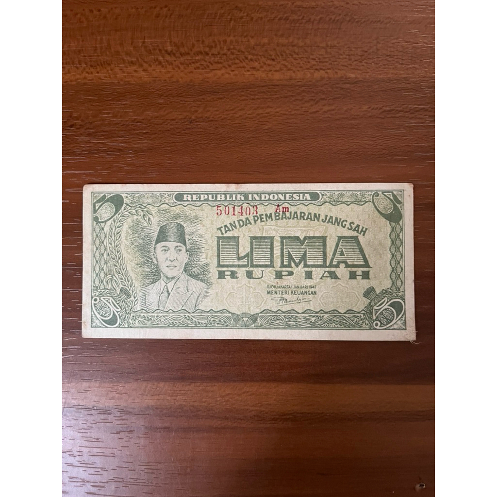 Uang Kertas 5 Rupiah 1947 Seri ORI II Koleksi Kuno