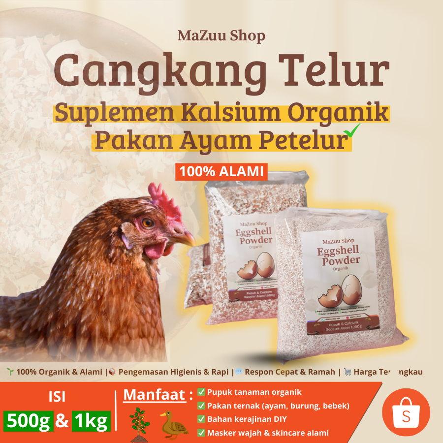 Suplemen Kalsium Organik Pakan Ayam Petelur | Cangkang Telur | Penguat Cangkang & Tulang Ayam | Cang