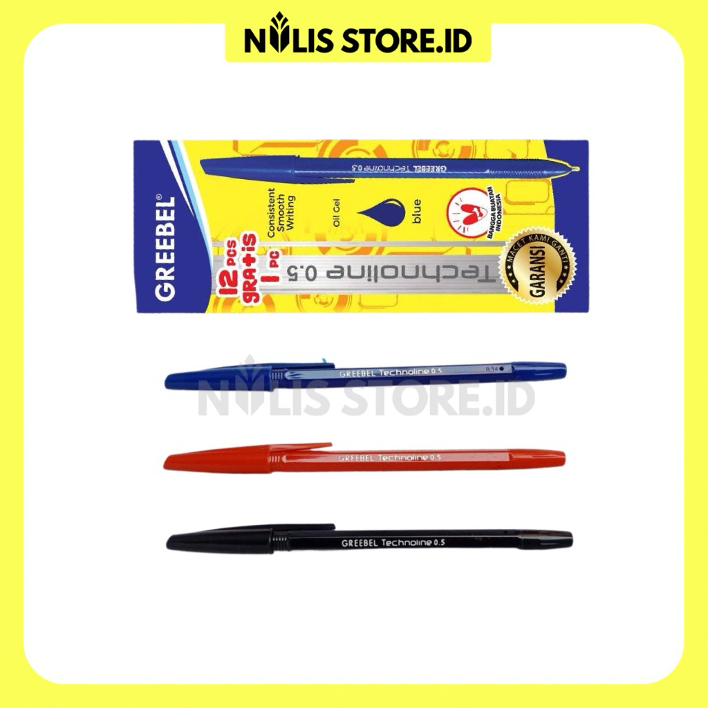 

NulisStore | Pulpen Greebel-1 pack isi 12 pcs (hitam, biru, merah)
