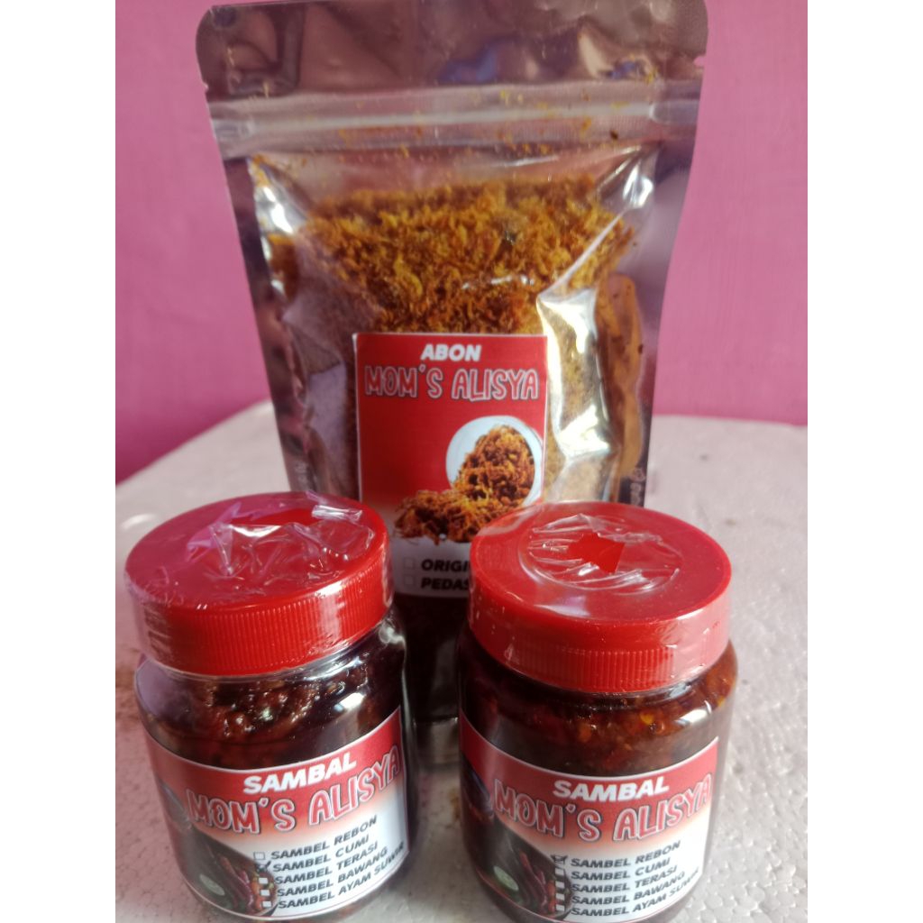 

abon ayam, sambel cumi dan sambel rebon paket hemat