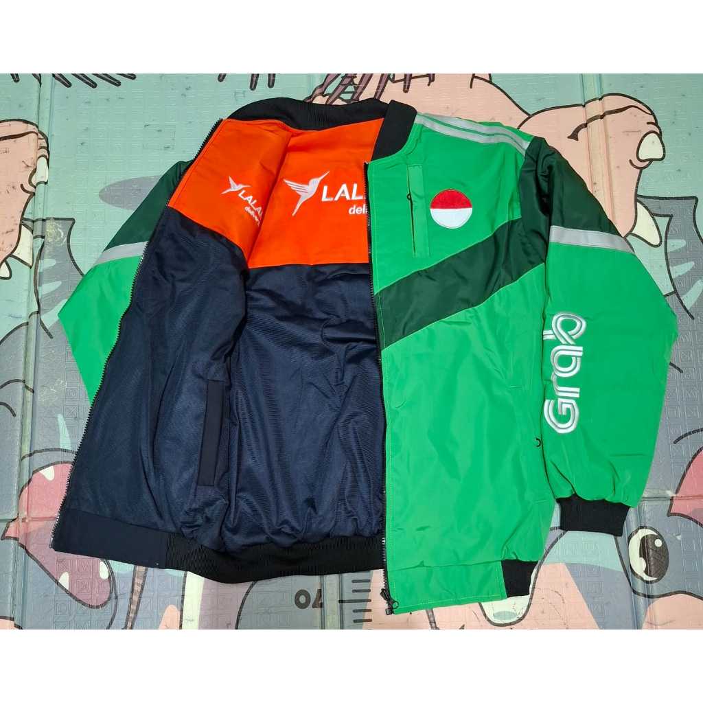 JAKET GRAB ORI LALAMOVE SETENGAH HITAM BORDIR READY M SAMPAI 4XL
