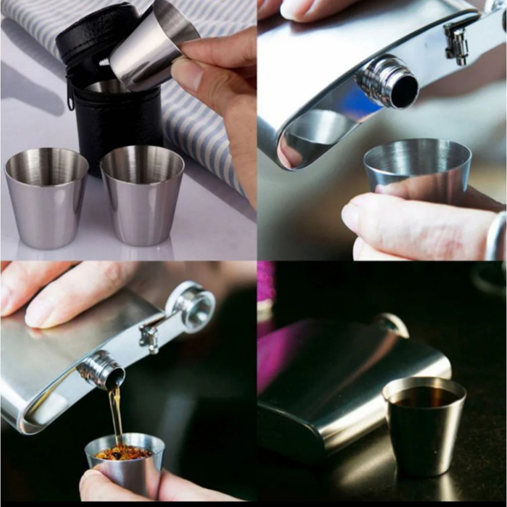 Gelas camping mini set isi 4pcs Travel cup 30ml stainless steel / gelas sloki