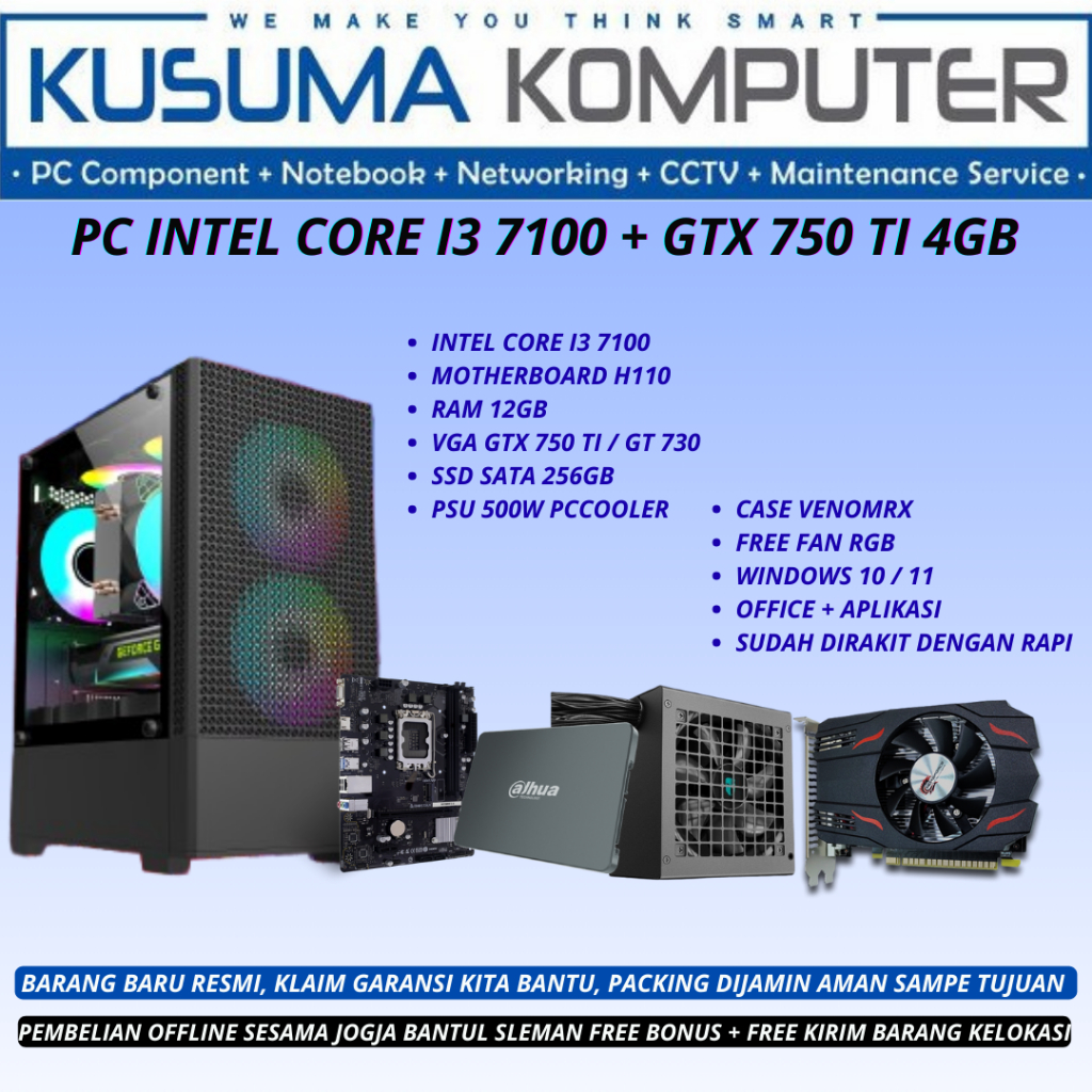 PC Gaming Rakitan intel Core i3 7100 / GTX 750 TI 4GB / GT 730 4GB