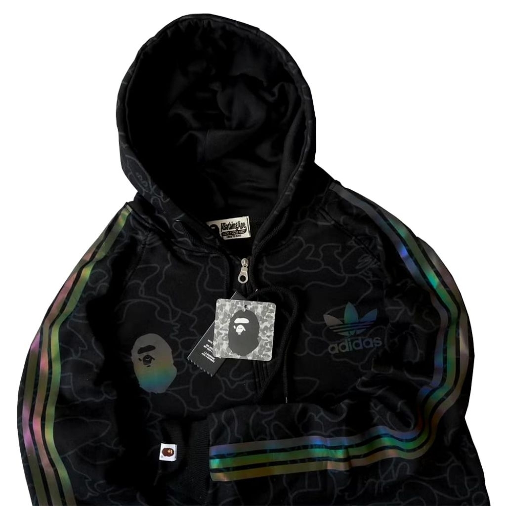 Hoodie Zipper Bape AD teckno reflektif Terlaris