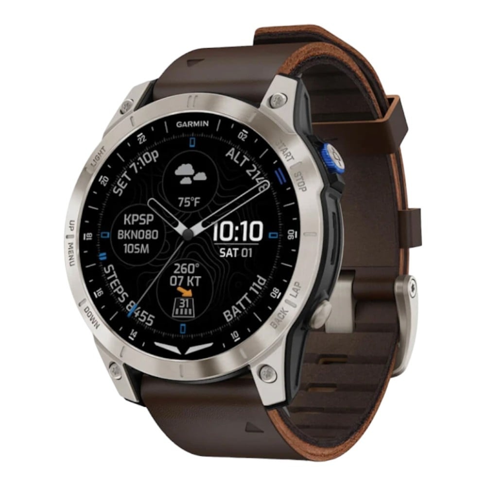JAM TANGAN Garmin Aviator Smartwatch D2 Mach 1 Brushed Titanium with Leather Band Black