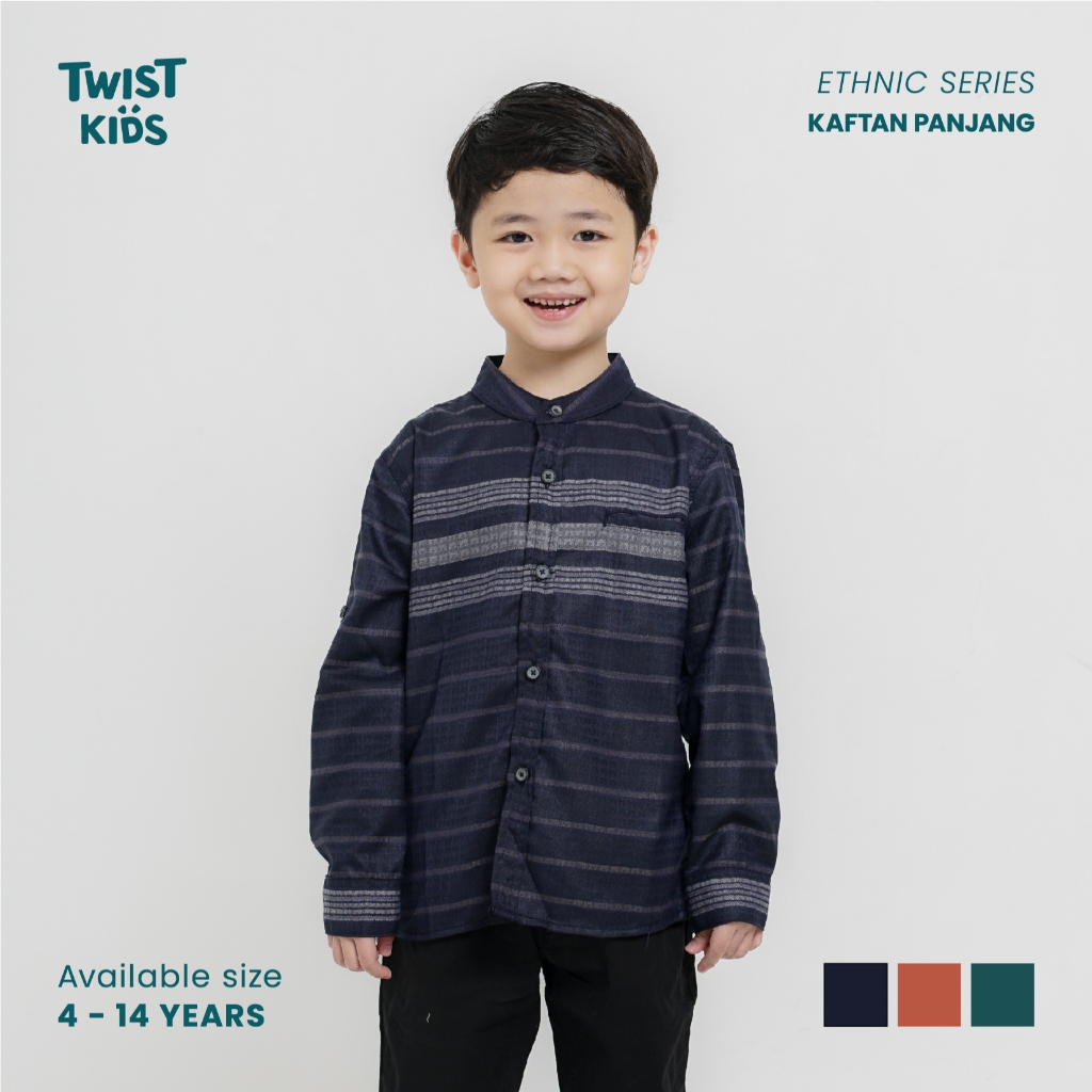 Twist Kids - Abian NC, Ethnic Series, Kemeja Koko Motif Stripe Lengan Panjang Anak Laki-Laki
