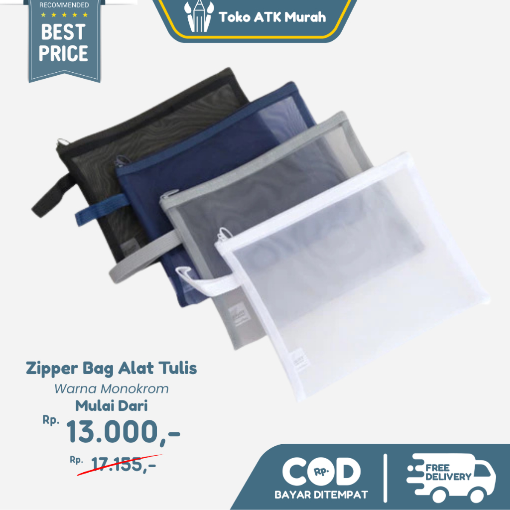 

Zipper Bag A5 Monokrom Tempat Pensil Jaring Transparant - Pencil Case Resleting