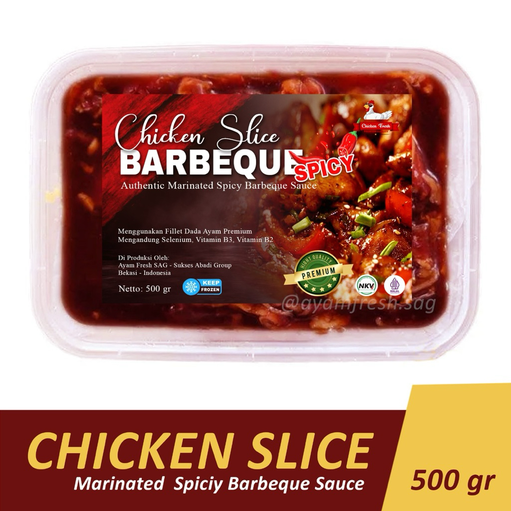 

Chicken Slice Marinated Spicy Barbeque / Daging Ayam Marinasi 500gr / Rasa Barbeque Pedas
