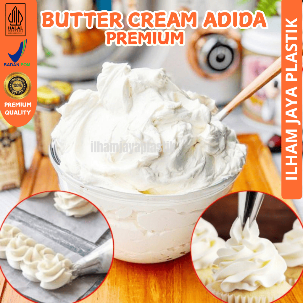 

BUTTER CREAM MERK ADIDA REPACK 1/2kg atau 1kg/dekorasi kue/buttercream
