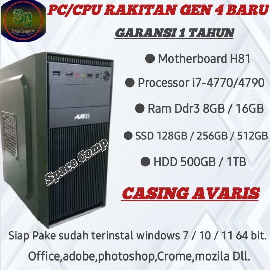 PC/CPU Rakitan Core i7-4770 Gen.4 Komputer Baru dan Bergaransi