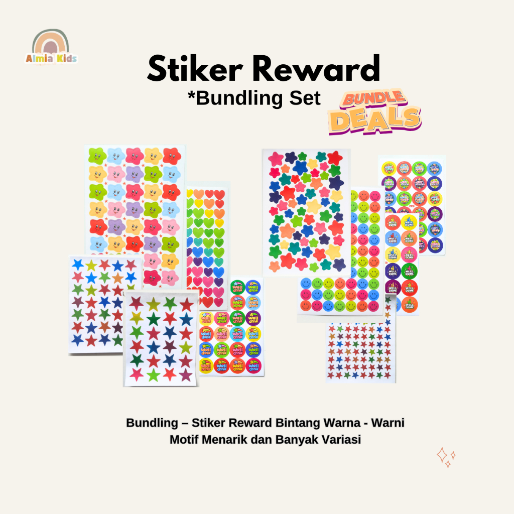 

Almia Kids- Bundling Set isi 5 Lembar Stiker Bintang Sticker Reward Anak Warna-Warni