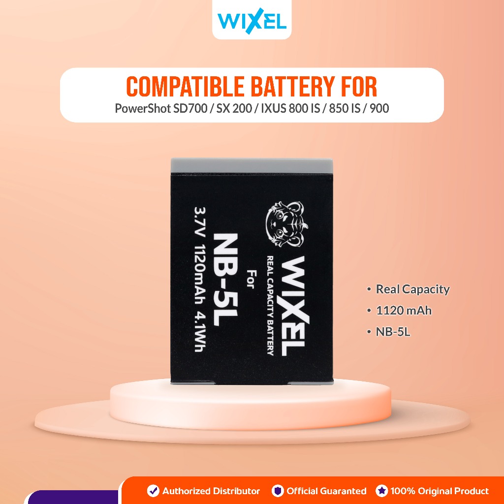 WIXEL Baterai Kamera NB-5L for Canon PowerShot Digital IXUS 800 IS / 850 IS / 900 TI / 90 / 860 / 95